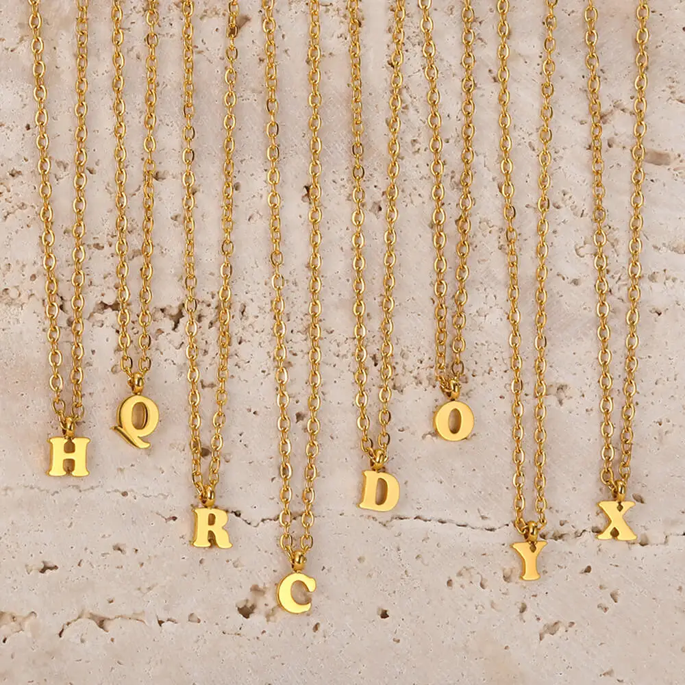 StainlessSteelInitialAZLetterNecklaceforWomenMenAlphabet