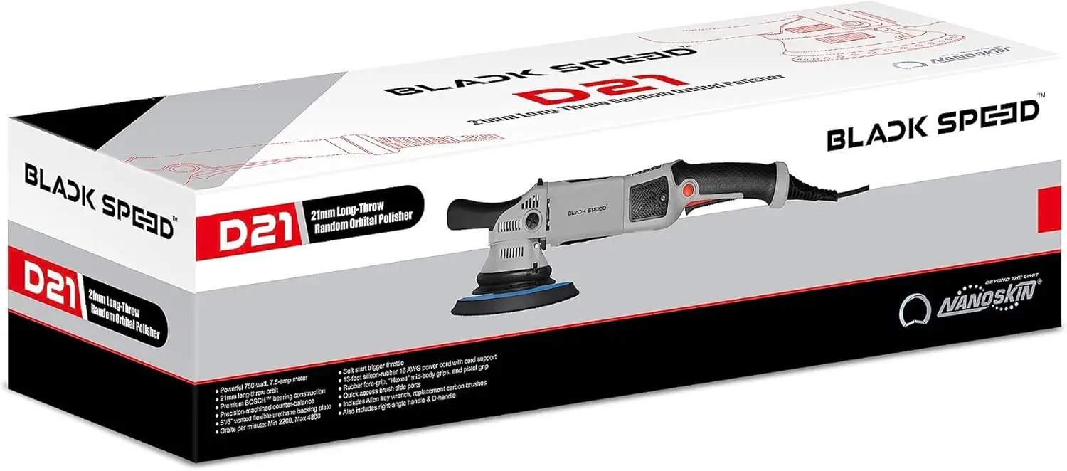 21mm Long-Throw Random Orbital Polisher-750W 7.5-Amp Motor Bearing Construction Vented Flexible Backing Plate