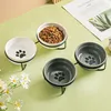 Cute Paw Print Cat Bowl Cartoon Pet Ceramic Bowl Iron Frame Double Bowl Dog Cat Universal High Quality Non-slip Bowl Pet Feeder
