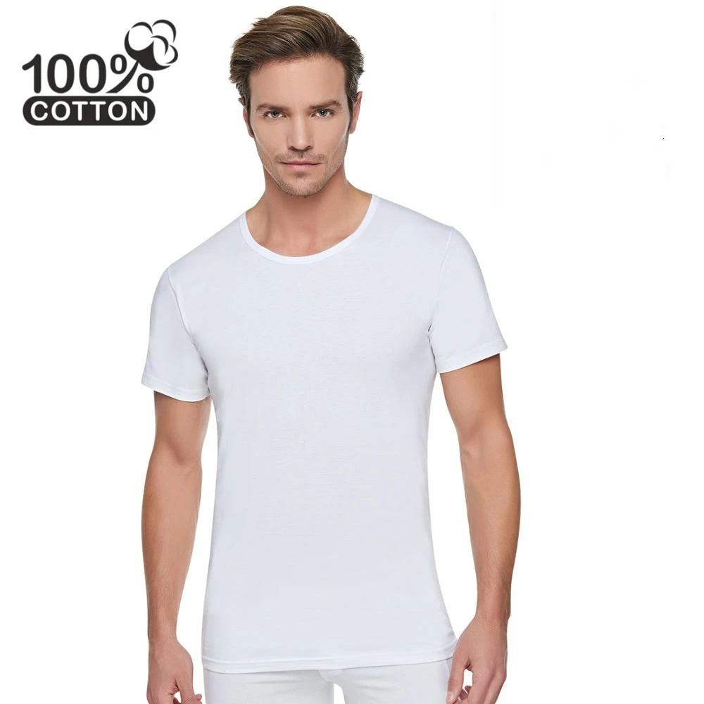 Men Half Sleeve Undershirt Cotton Fabric Men 's T-shirt Casual Tooling Summer and Winter for White Season for Big Sizes up