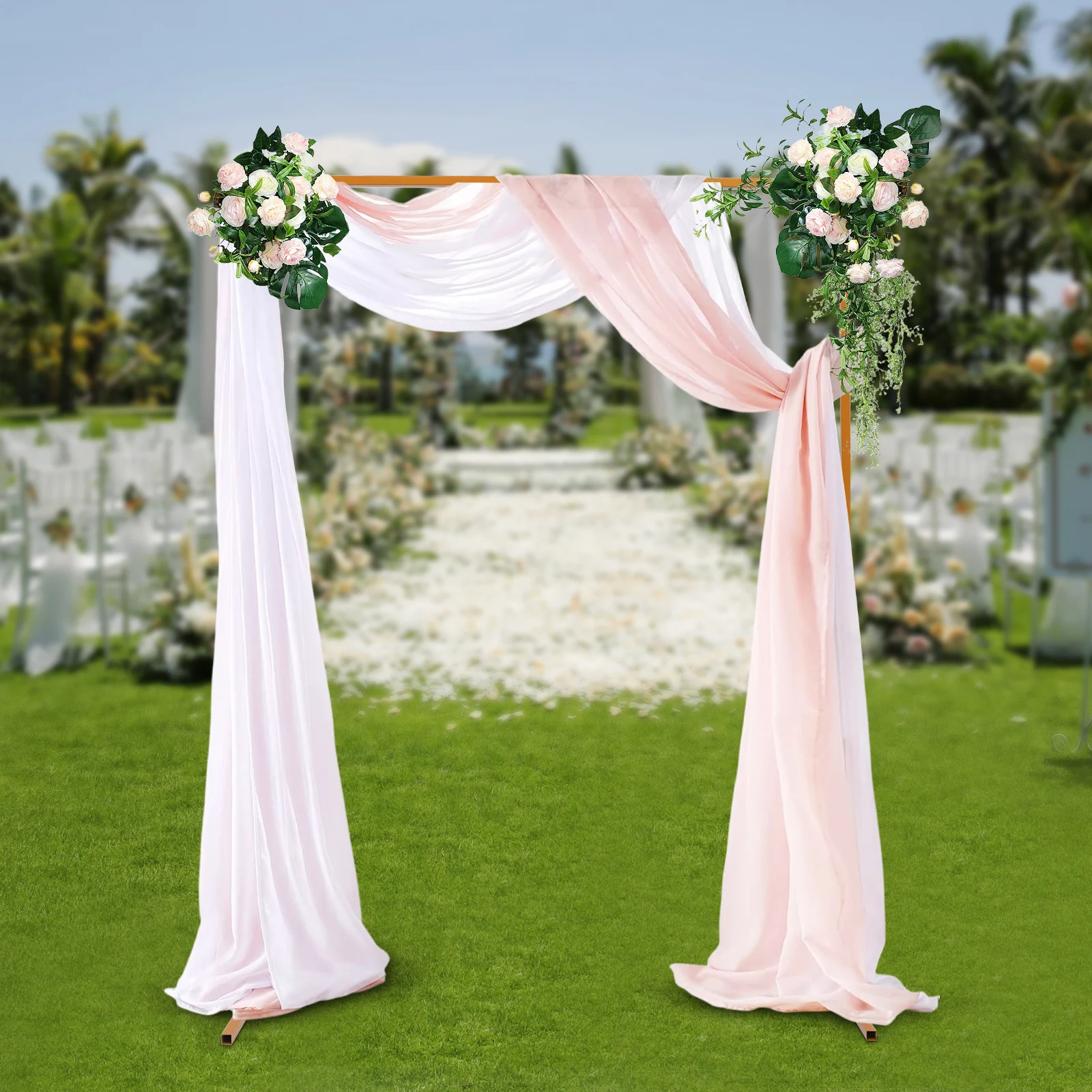 6.6x4.9Ft Wedding Arch Stand Metal Square Garden Backdrop Frame Height Adjustable Flower Balloon DIY Decor Rack Yellow for Party