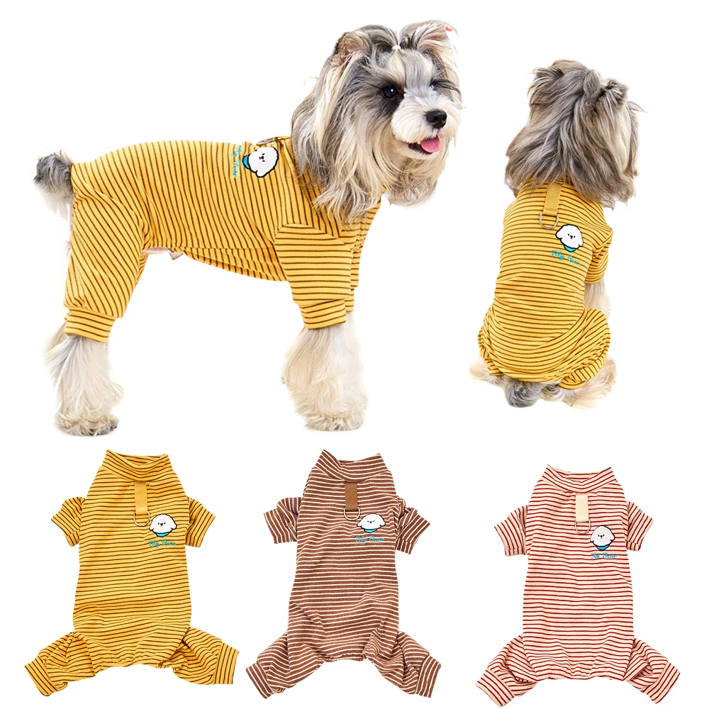 Dog Cat Clothes, Polar Fleece Striped Bodysuit, Four-Legged Winter Pajamas For Small Medium Dogs_voghion.com