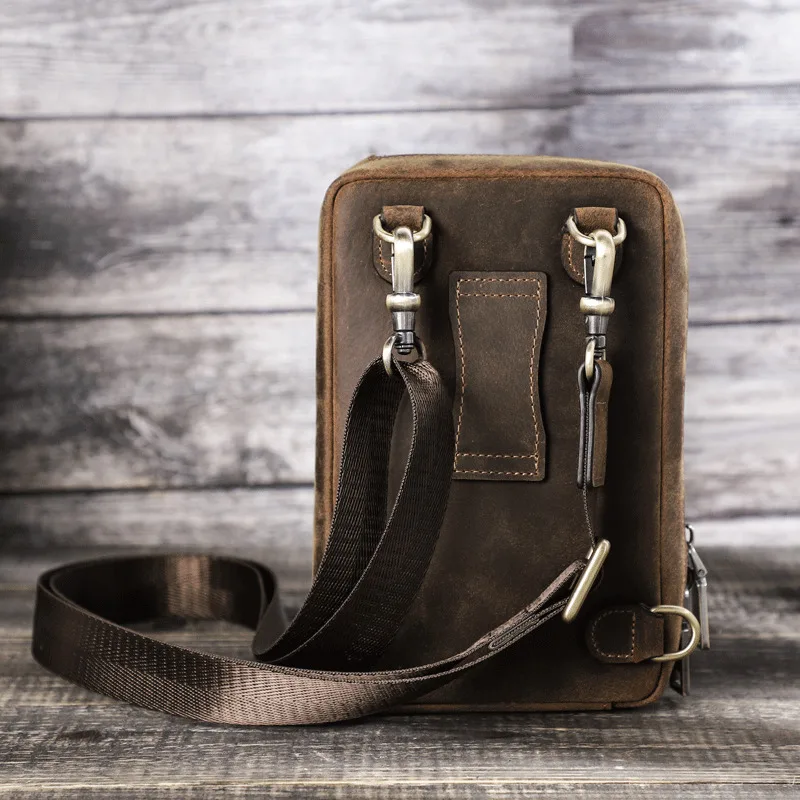 New Men's Mobile Phone Baotou Layer Genuine Leather Handbags Woman's Fashion Casuals Small Single Shoulder Crossbody Bags Female