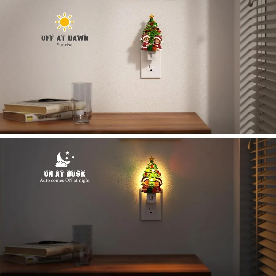 Cute and Funny 360 Rotatable Christmas Tree and Santa Claus Night Light with Warm 3000K Glow Plugin WallMounted Ceramic Decorat