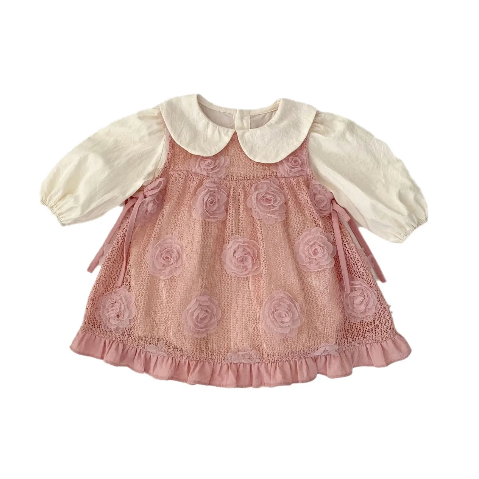 Autumn Sweet Baby Girl Detachable Flower Mesh Sleeveless Bodysuit Crawler Clothes round Neck Romper Cotton Baby Outfit