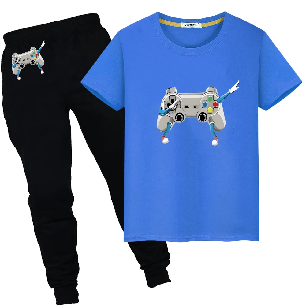 

Sports Sets gamepad printing Summer Tops+pant 100%Cotton Cute T-shirts Kawaii Short TShirts y2k child Day gift Boy girls clothes