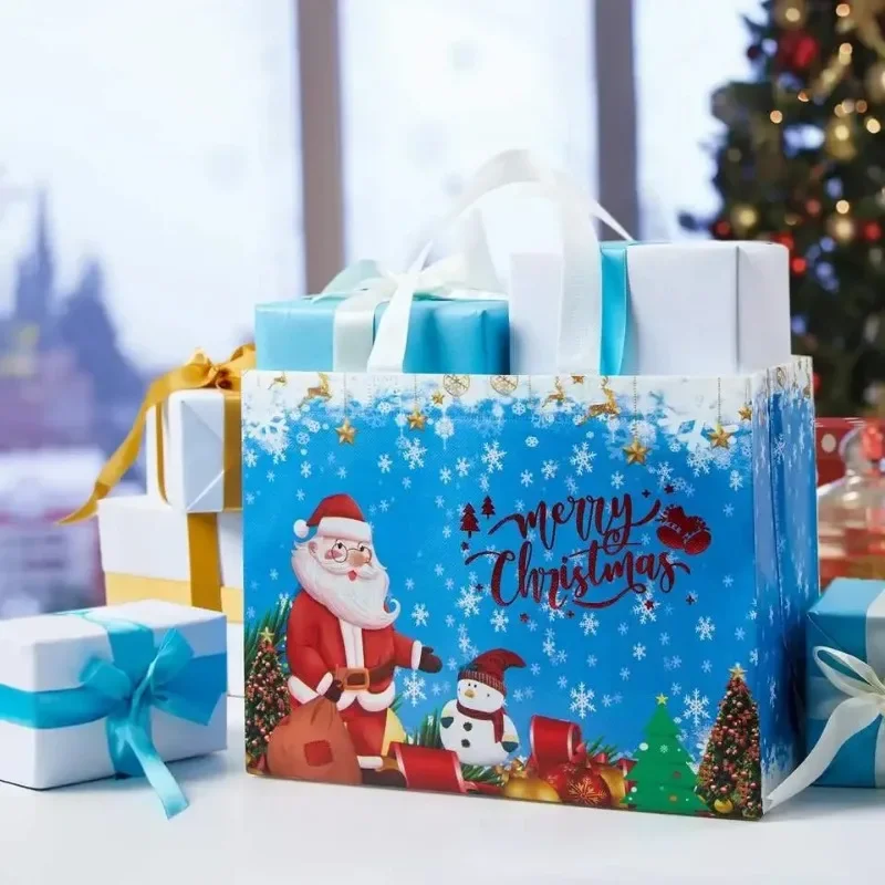 Party Gift Bags 60PC Christmas Tote Bags Santa Elk Snowflake Thickened Non-woven Printed Waterproof Decoration