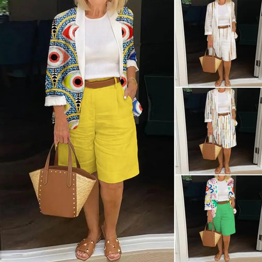 

Fashion Women Outfit High Waist Thin Summer Suit Jacket Short Pants Set Breathable Coat Shorts Set Streetwear