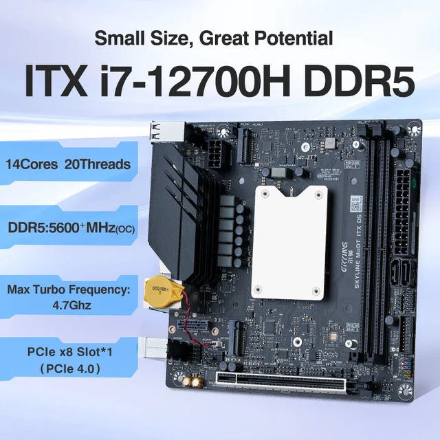 ERYING Mini ITX bricolage ordinateur de jeu carte mère CPU Combo Interposer Kit i7 12700H 14C20T CPU intégré DDR5 RAM NVME LGA1700 2