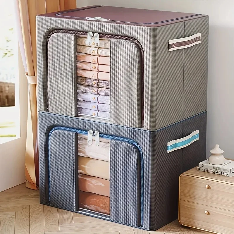 Large Capacity Clothes Storage Box Foldable Oxford Cloth Dustproof Storage Box with Zipper Wardrobe Organizer Household Items 5