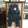 Multi Pockets Heavyweight Cotton Denim Dark Blue Men Pants American Tough Guys Male Overalls Straight Workwear Cargo Trousers 1