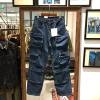 Multi Pockets Heavyweight Cotton Denim Dark Blue Men Pants American Tough Guys Male Overalls Straight Workwear Cargo Trousers 1