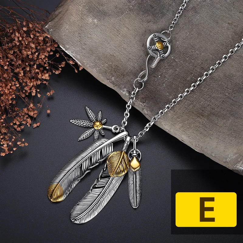 Luxury GORO'S Feather Necklace Men Stainless Steel Chain Takahashi Turquoise Hiphop Eagle Claw Pendants Jewelry 4