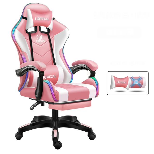 Chaise de gaming rose, chaise d'ordinateur légère RGB, chaise de bureau  avec repose-pieds, chaise de massage inclinable à sept points, chaise de  gamer en direct - AliExpress