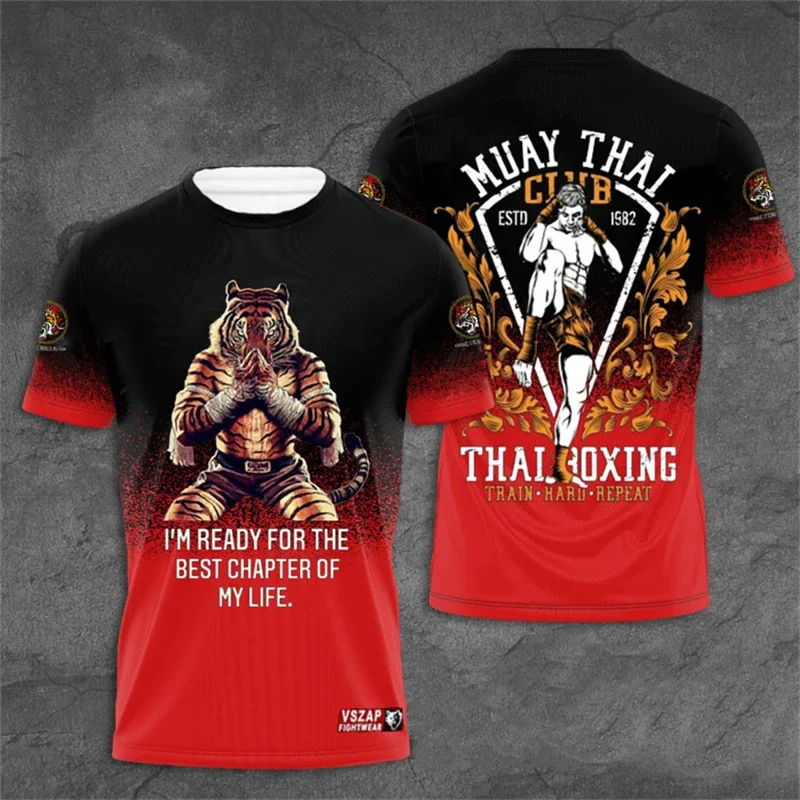 

Men's Muay Thai T Shirt Outdoor Run Fitness Sports Short Sleeve Summer Boxing Wrestling Tracksuits Fashion O-neck Quick Dry Tops