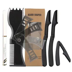 Ultimate Beard Grooming Kit - Precision Shaping & Styling Tool with Adjustable Shaper, Razors & Barber Pencil (Black)