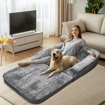 180cm Long Human Dog Bed Fits Adults and Pets Foldable Orthopedic Pet Bed Plush Cushion Cover with Bolster 1