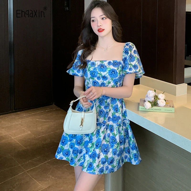 

EHQAXIN 2023 New Women's Dress Summer Fashion Beach Dress French Chiffon Ruffled Short Sleeve Dresses Beach Resort Style S-XL