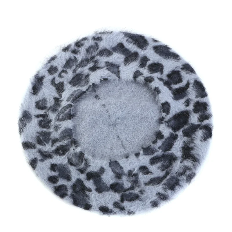 Autumn and Winter Hats Leopard Print Rabbit Fur Beret Fashionable Women's Fashion Bud Hat