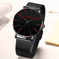 Fashion Mens Business Black Watches Luxury Stainless Steel Ultra Thin Mesh Belt Quartz Men Wrist Watch Casual Classic Male Watch 5