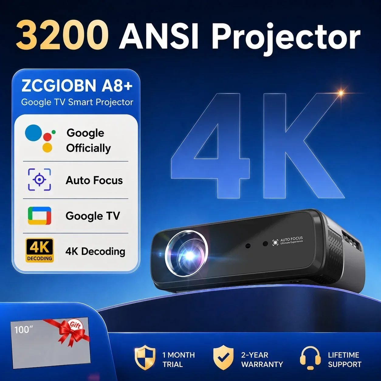 4K Projector , WiFi6 Bluetooth Auto Focus Home Cinema Outdoor 1