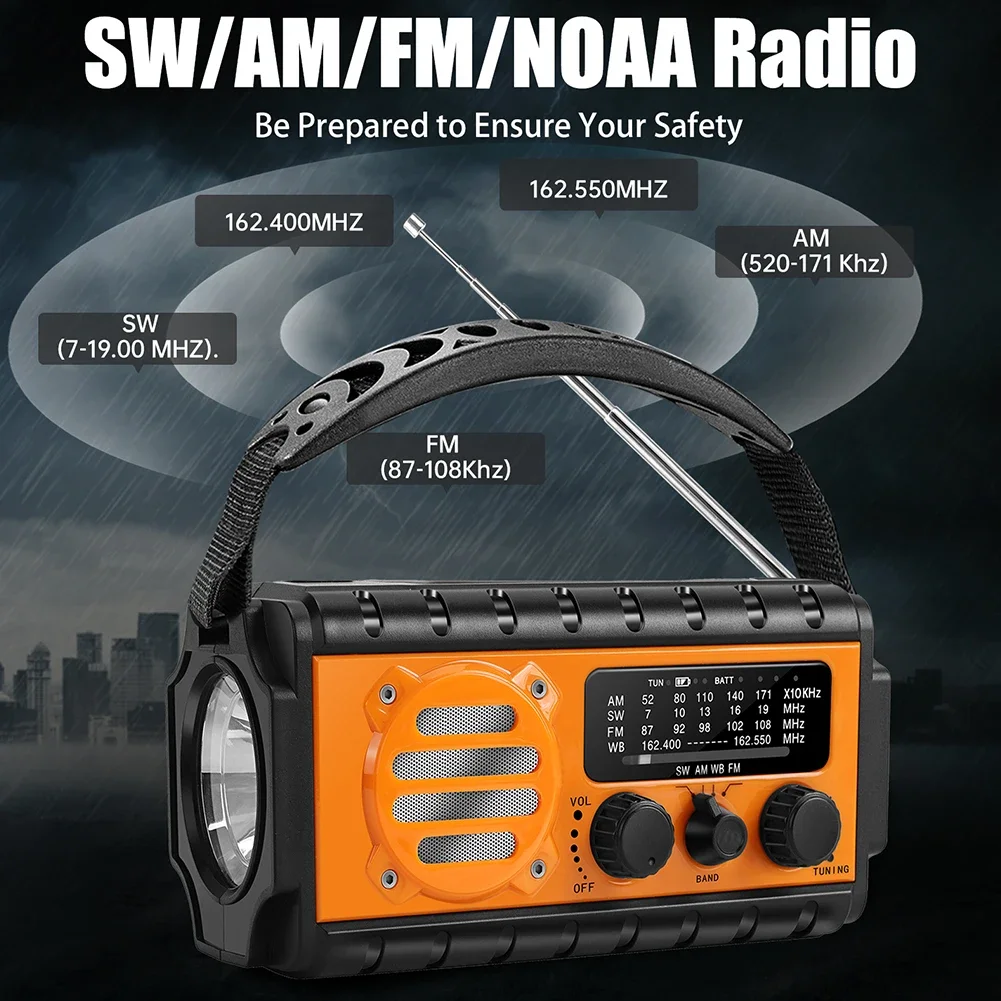 Hand Crank Emergency Radio 20000mAh Solar Powered Radio with Flashlight Reading Lamp SOS Alarm for Outdoor Camping and Emergency