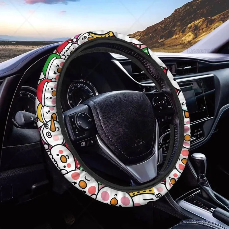 

Christmas Cute Snowmans Auto Steering Wheel Cover for Women Girl 15 Inch Steering Wheel Cover Fit Most Cars Sedans SUVs Trucks