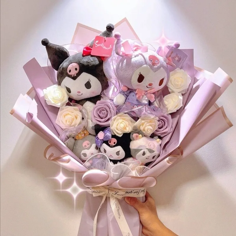 

Sanrio series cartoon kawaii Hello Kitty Kuromi My melody plush bouquet doll girl Valentine's Day Christmas graduation gift