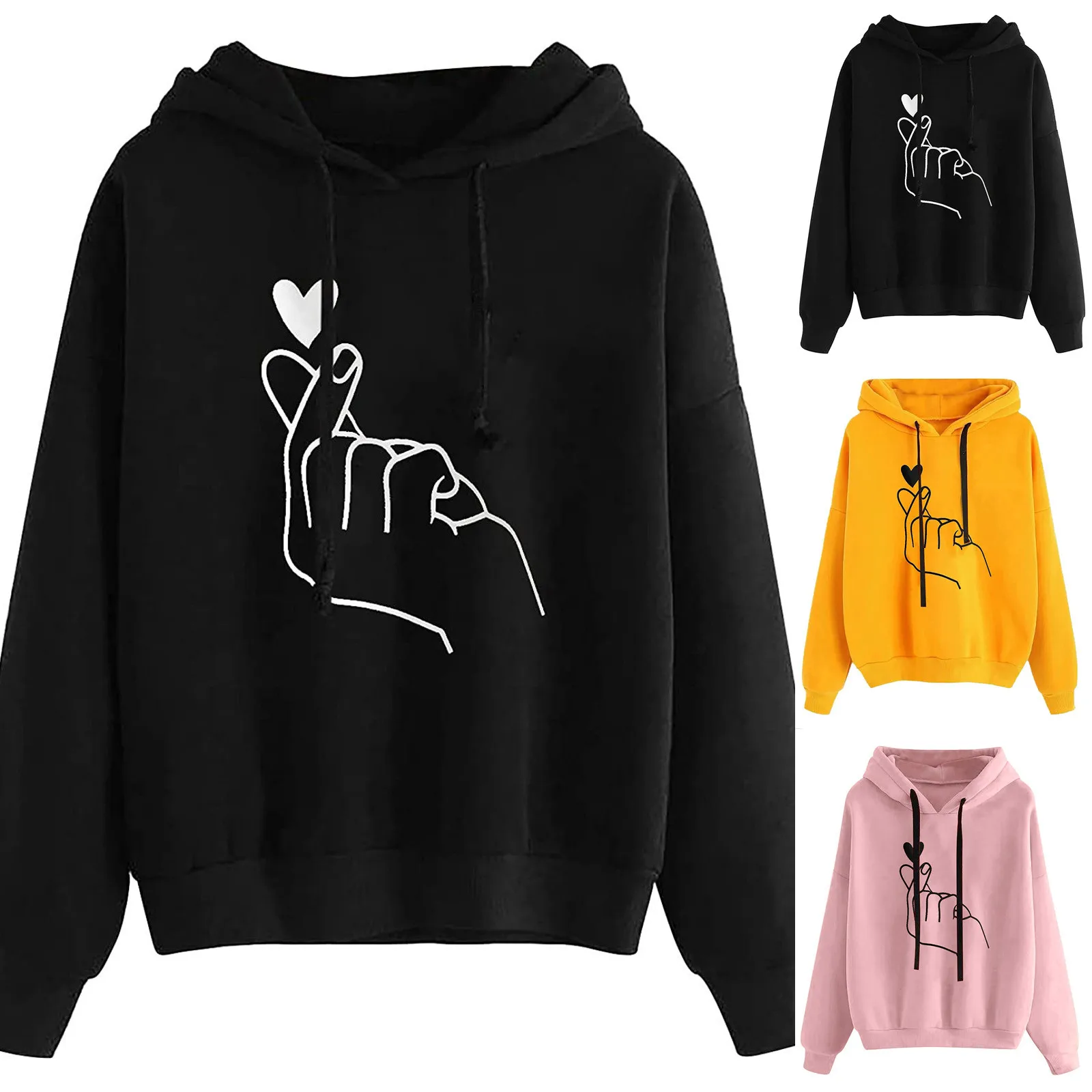 

Korean Fashion Hoodies For Women Hand Heart Graphic Sweatshirt Hooded Pullover Loose Long Sleeve Top Women Autumn Clothes Xmas