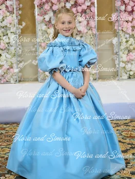 customized Girl Gowns Puff Sleeves Turtleneck Ruched Flower Girl Dress For Wedding Ceremonies Formal Receptions Dance Parties 1
