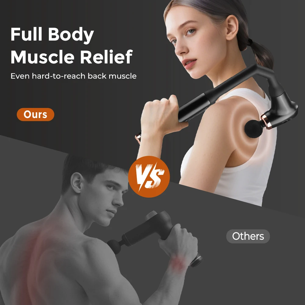 Fascia Gun Portable Massage Gun Deep Tissue With Extended Handle U-Shaped Back Massager Body Massager for Neck Shoulder Back Leg