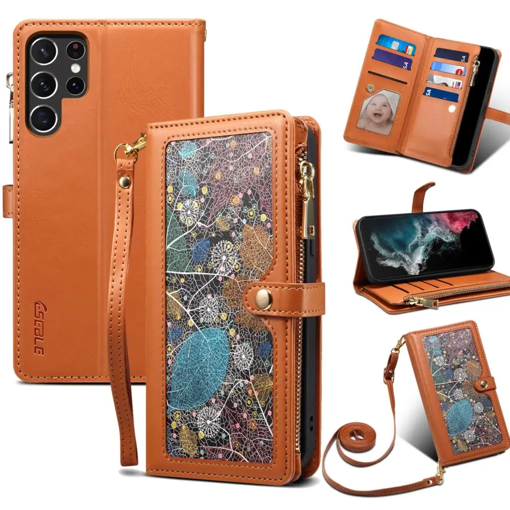 

Leather Flip Phone Case For Samsung Galaxy S22 Ultra S23 S21 S21FE Note 20 S22+ S20 Lite Flower Painted Wallet Card Holder Cover