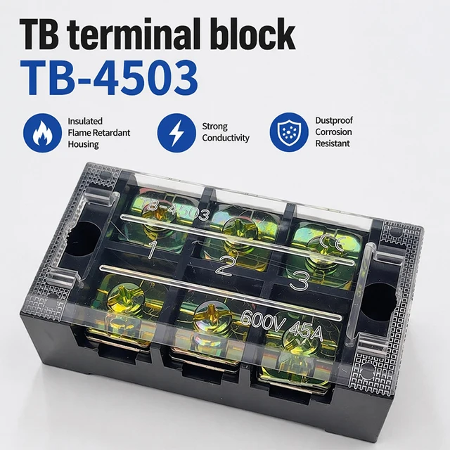 1Pcs TB4503 45A 600V Dual Row Barrier Screw Terminal Block Strip Wire Connector Insulated DIY Electrical Fix Fence High Quality 1