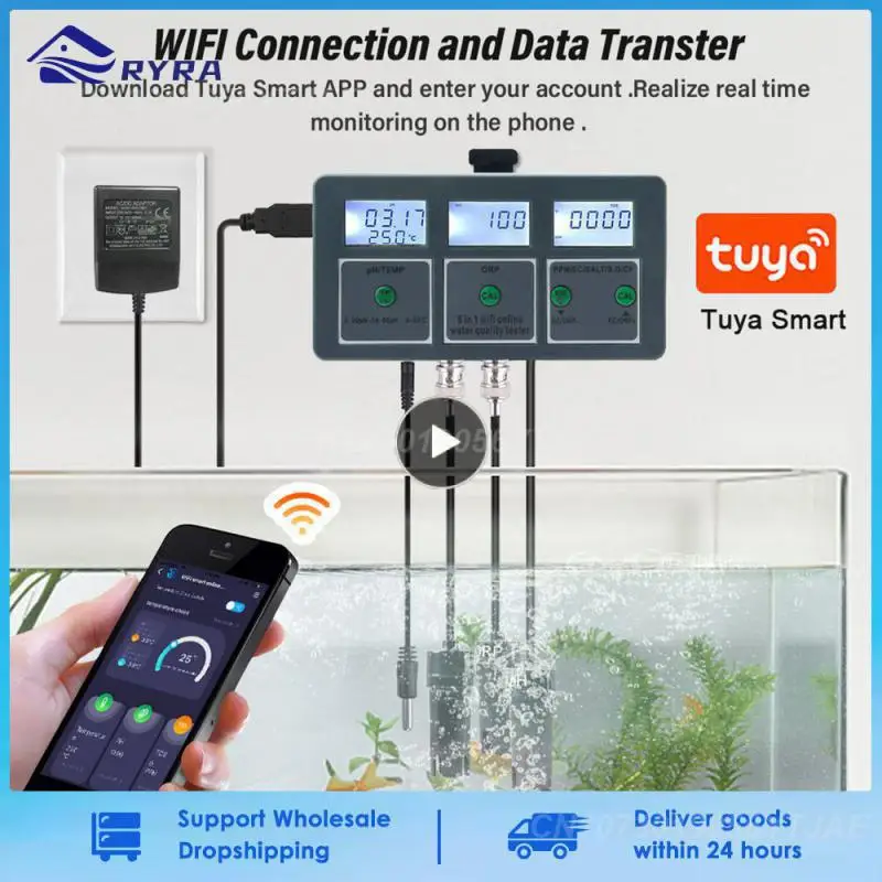 

WiFi Tuya Smart PH Meter Data Logger Temp TDS Salinity S.G. EC ORP Water Tester Monitor Analyzer for Aquariums Pool Hydroponics