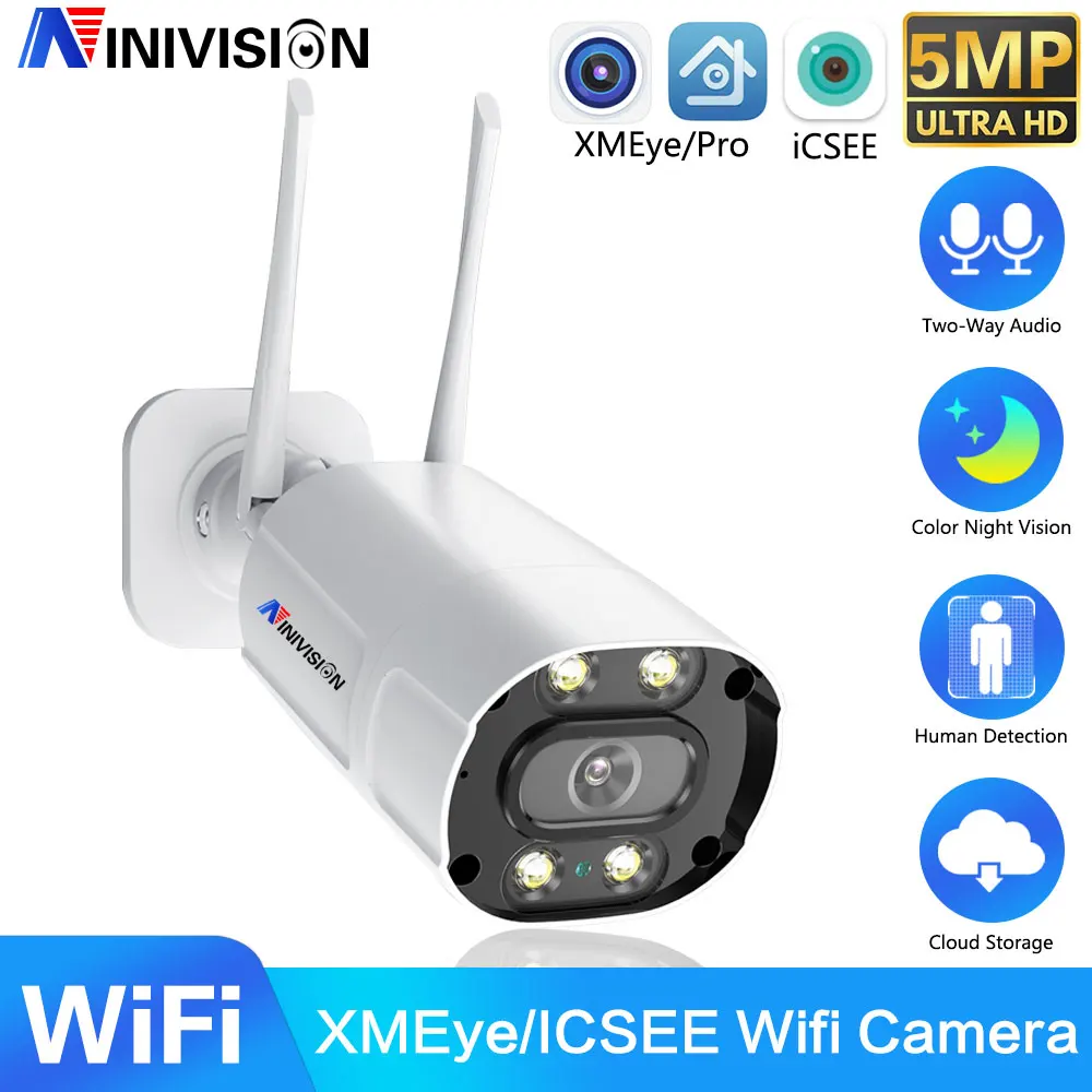 

5MP/3MP iCSEE XMEYE Outdoor WiFi Security Camera Two Way Audio Bullet CCTV Color Night Vision Surveillance Camera Home Wireless