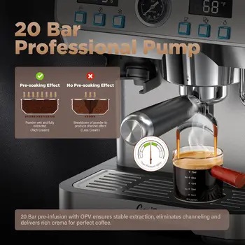 20 Bar Espresso Machine with Grinder, PID Temp Control 194-203°F, 68oz Tank, Cold Brew, All-in-One for Home 3