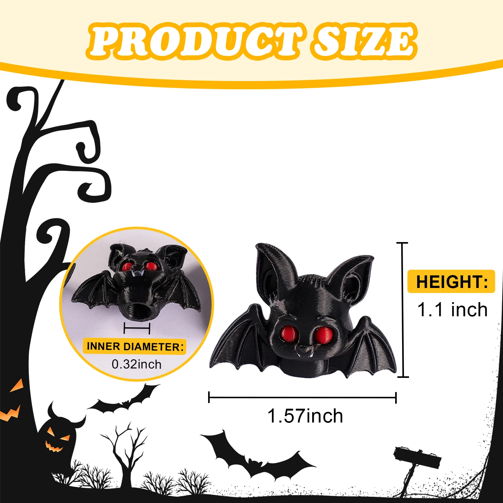Set of 4 Novelty Bat-Themed Tire Valve Caps, Decorative Wheel Accessories