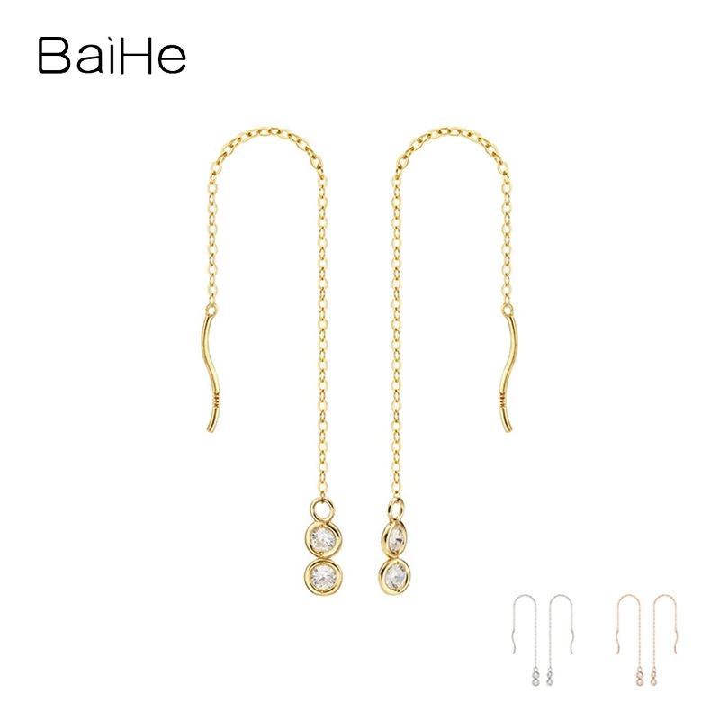 

Женские длинные серьги с натуральным бриллиантом BAIHE, однотонные серьги из 14 К желтого золота H/SI, ювелирные украшения для свадебных торжеств, серьги