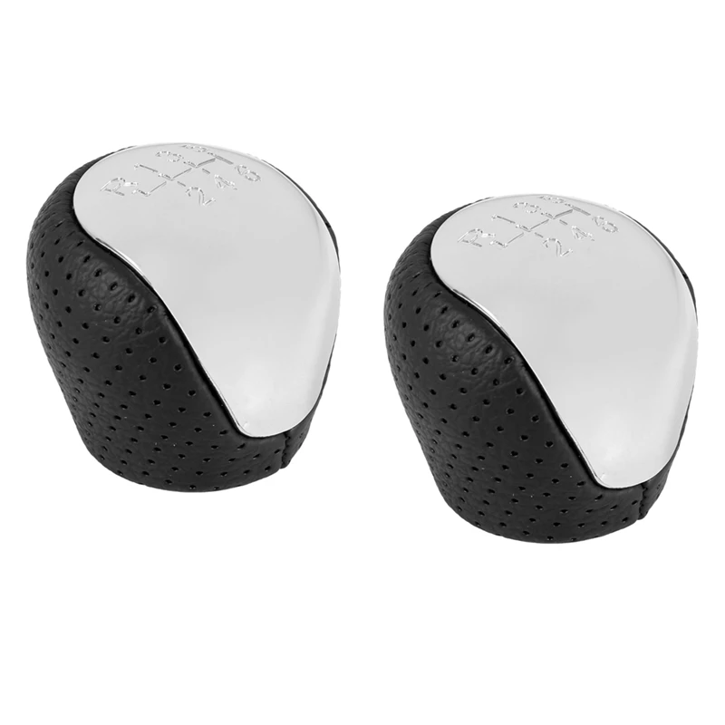 

2PCS SPORT Perforated Leather Gear Knob Chrome 6-Speed For Hyundai Elantra I30 IX35 Tucson Parts