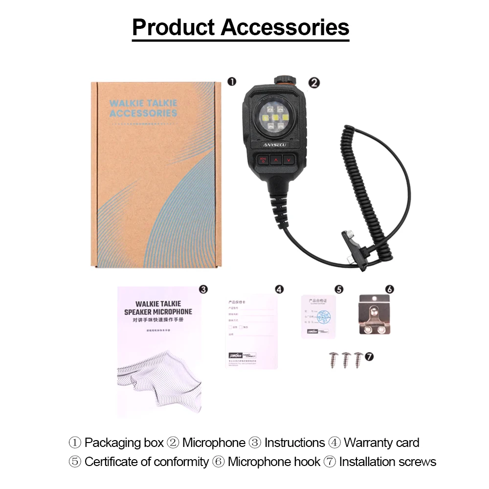 ANYSECU Microphone Type-C Strobe Light MIC-TPC01 Hand Microphone Speaker For Anysecu GT12 G6 W8 W8pro HD777 HD-318A WalkieTalkie