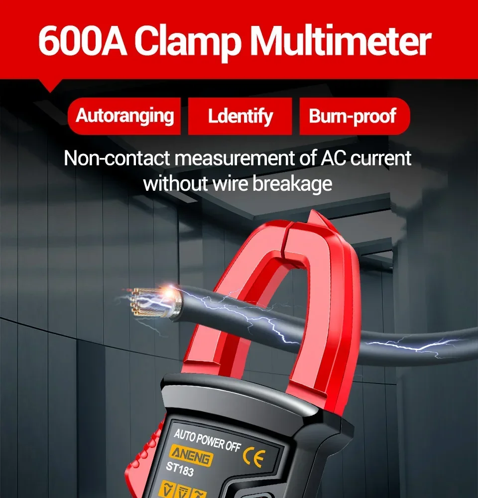 ANENG ST183 Digitales Zangenmessgerät 6000 Anzeigen True RMS Multimeter AC/DC Spannungsprüfer 600A Amperemeter Zange NCV Ohm Kapazität Hz – Detail 2