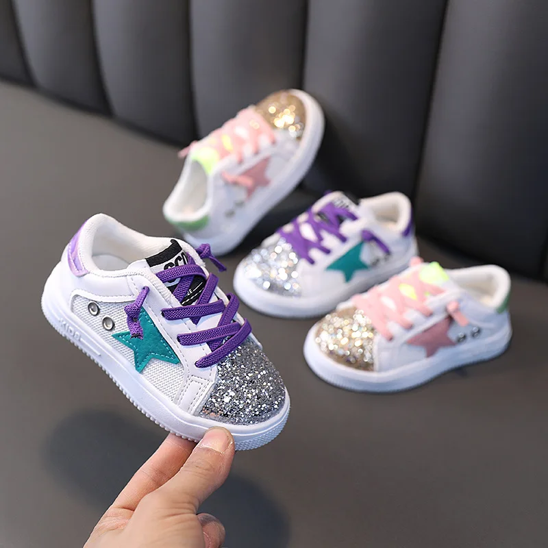 

Sneakers for Baby Boys Girls Sequins Fashion Shoes 2023 Sping Autumn Slip-On Baby Boy Shoes Size 21-30 Soft Sole Casual Shoes