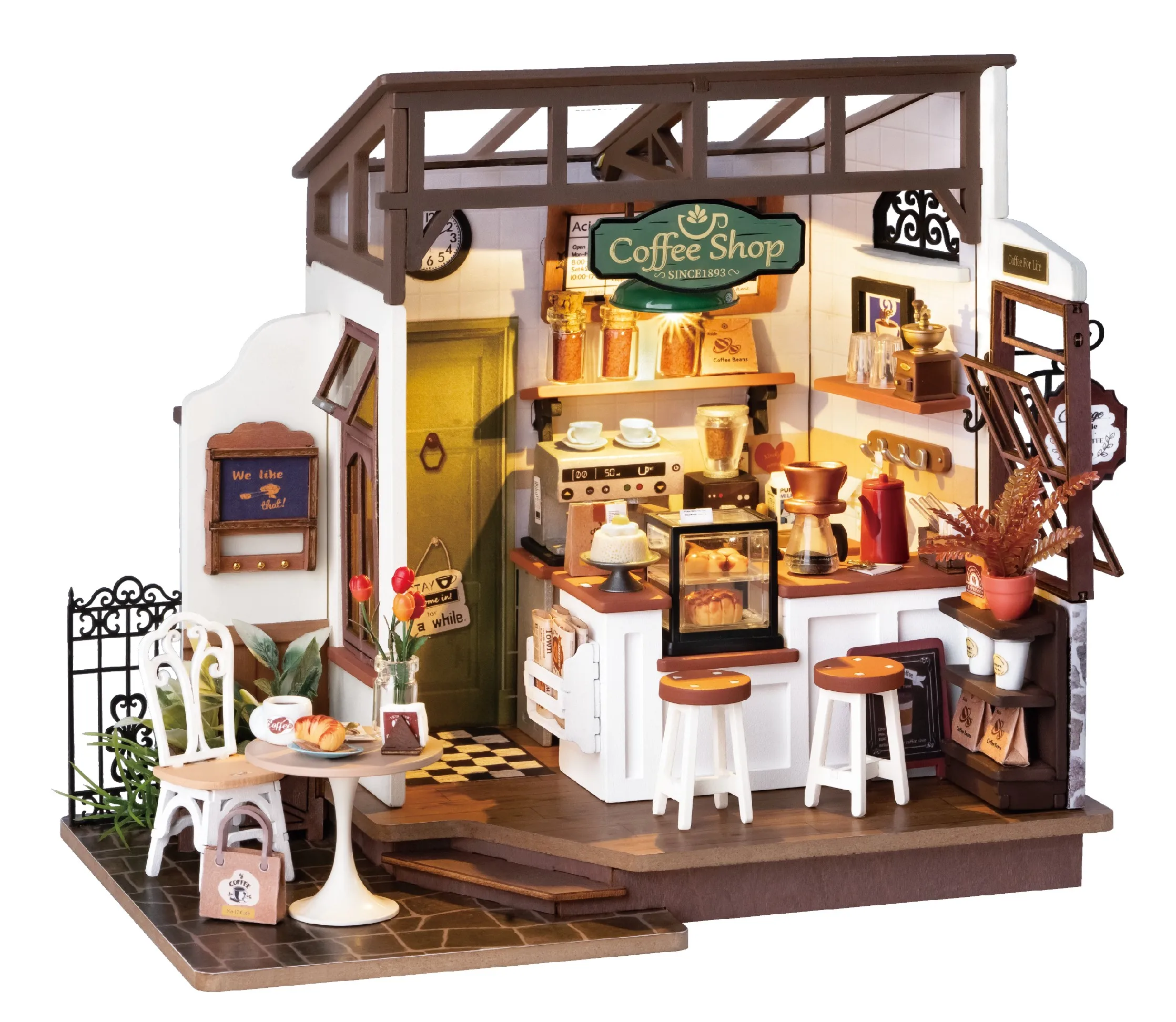 Robotime Rolife No.17 Café Miniature House Kit for Kids Adults DIY Dollhouse 3D Wooden Assembly Building Toys Home Decoration 1