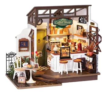 Robotime Rolife No.17 Café Miniature House Kit for Kids Adults DIY Dollhouse 3D Wooden Assembly Building Toys Home Decoration 1