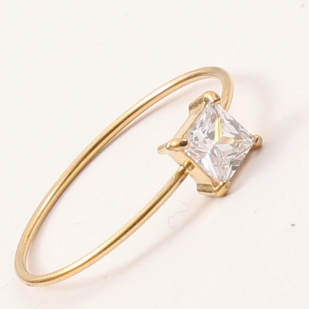 Stainless Steel Shinny Round/Heart/Waterdrop/Square Shaped Zircon Thin Ring for Women Wedding Jewelry 6