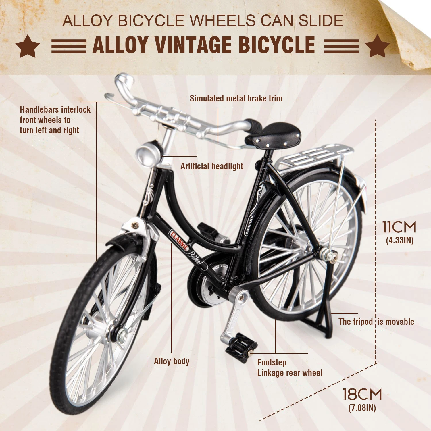 1/10 Metal Simulation Old-fashioned Retro Bicycle Diecast Bikes Alloy Model Classic Toys Gifts for Boys Kids Home Decorative bike toys