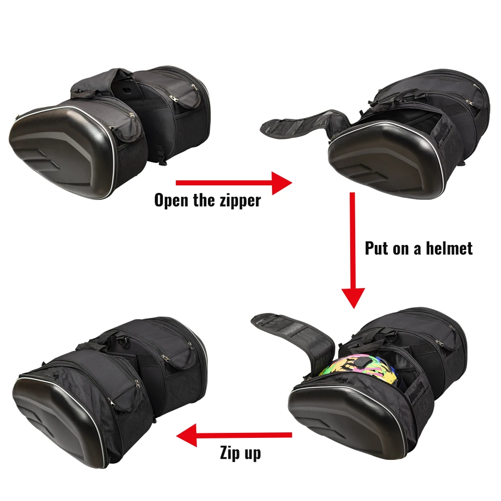 Motorcycle Waterproof Saddle Bag Side Helmet Riding Travel Bags + Rain Cover One Pair