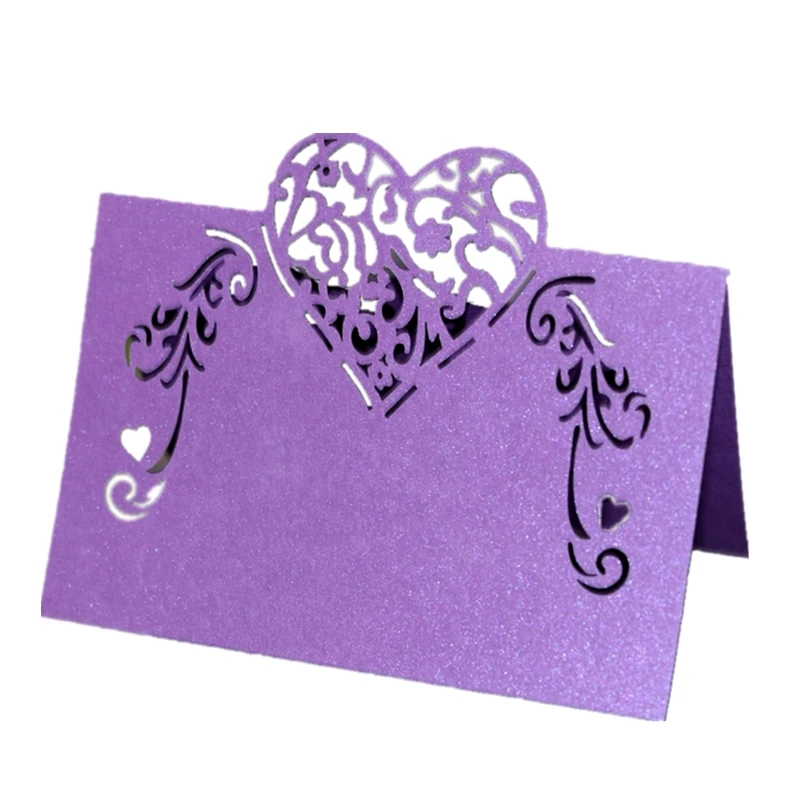 Rose Wedding Name Sign-in Station Card Laser Cut Love Heart Shape Place Cards Party Reception Table Seat Card for Business Desk