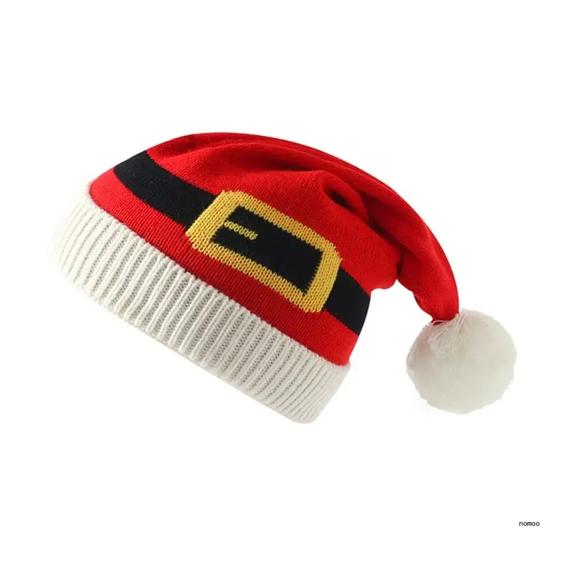 

Christmas Santa Hat Santa Beanie Knitted Santa Hat Hairball Beanie New Year Thick Christmas Hat Adults