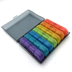 Weekly Pill Organizer with 28 Compartments for Daily Medication Storage (Black - Colorful)